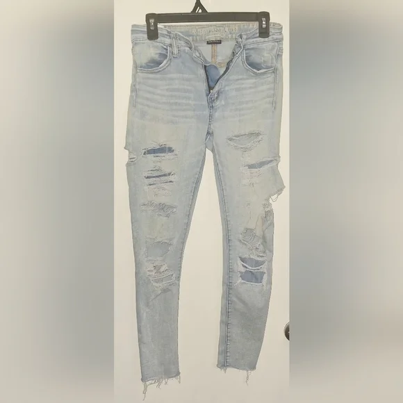 Very Distressed American Eagle Outfitters Light Blue Denim Jeans - Picture 1 of 4